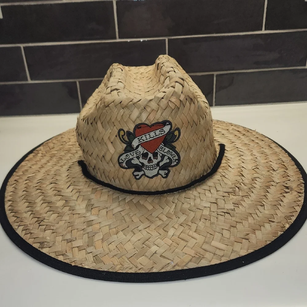 Ed Hardy Tan Straw Love Kills Slowly Hat - Picture 1 of 5